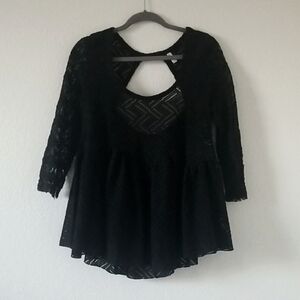 Free People Black Lace Peplum Blouse